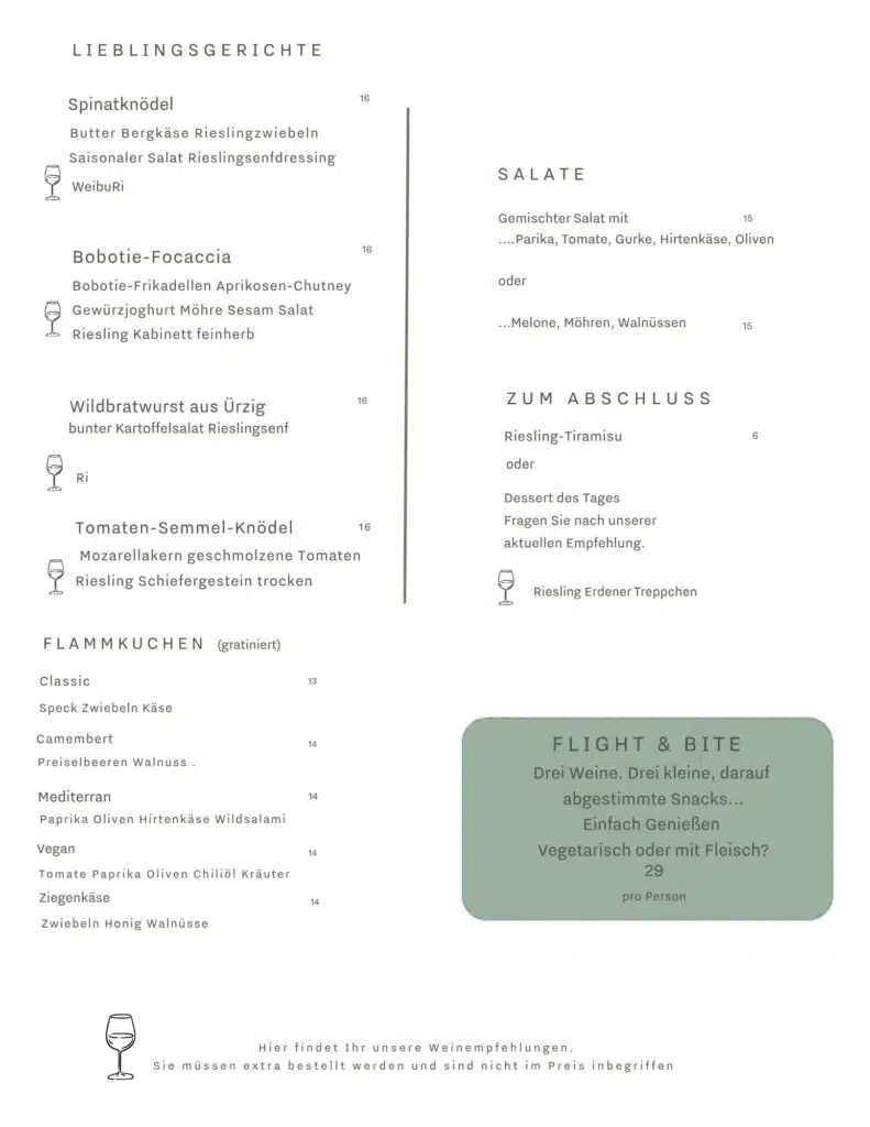 Speisekarte Restaurant Ürzig