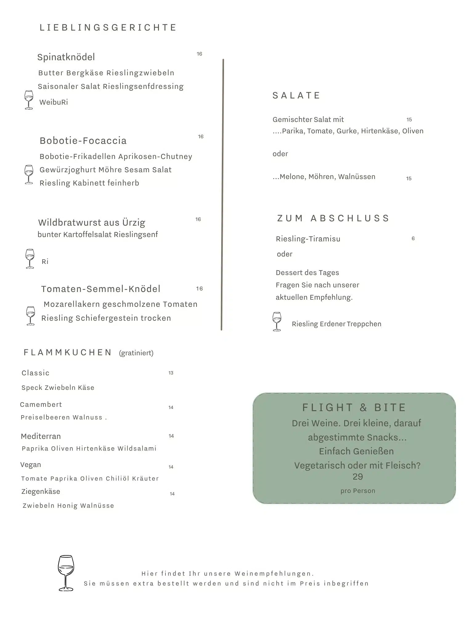 Speisekarte Restaurant Ürzig